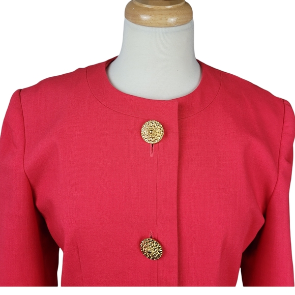 Vintage OLEG CASSINI Blazer Jacket Long Button Up Gold Buttons - Picture 7 of 11
